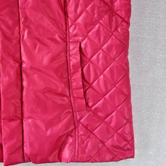 Lilly Pulitzer Quilted Puffer Vest Medium Hot Pink Full Zip Snap It's A Lilly - Picture 5 of 10